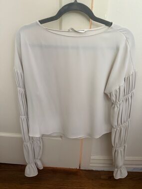 Amanda Uprichard Light Gray Ruched Sleeve Blouse